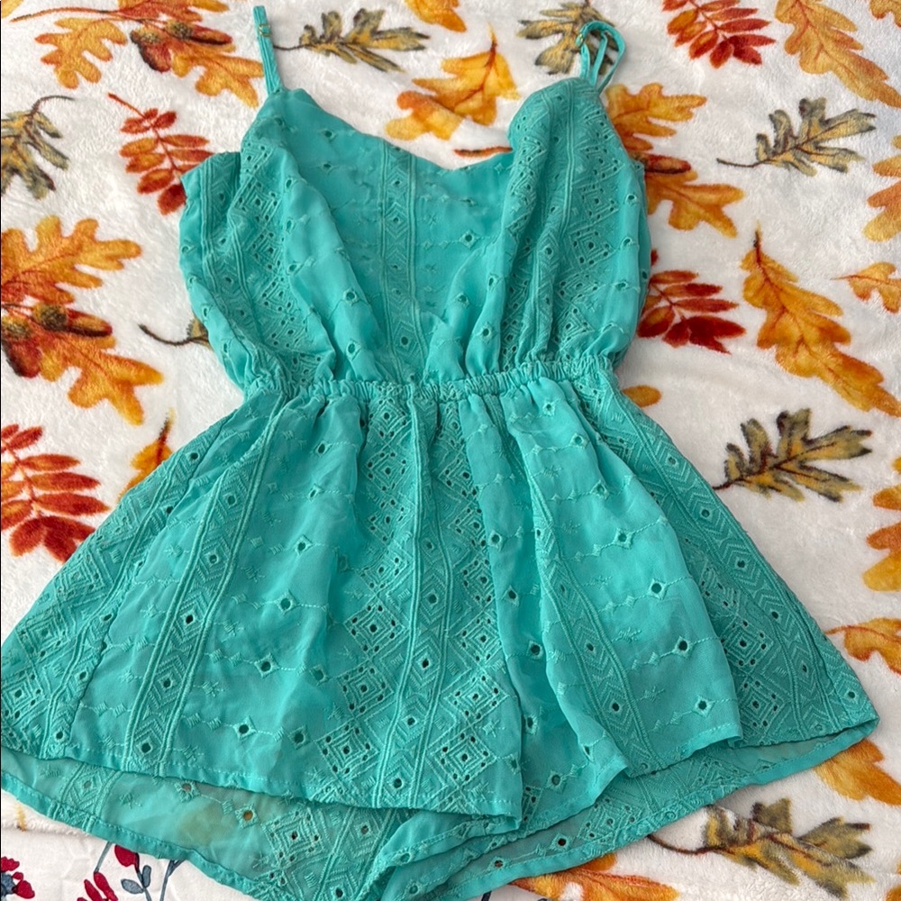 Teal Eyelet Romper